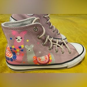 Converse Kids Pink High-Top Sneakers with Llama Print